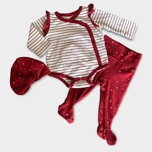Jessica Simpson Striped Bodysuit & Star Ruffle Pants 3Pc Set 3mos Adorable Comfy